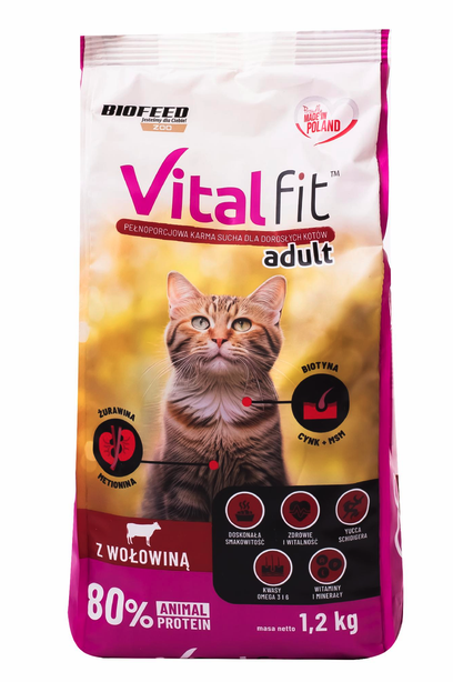 Корм сухий для дорослих котів BIOFEED VITAL FIT з яловичиною 1,2 кг